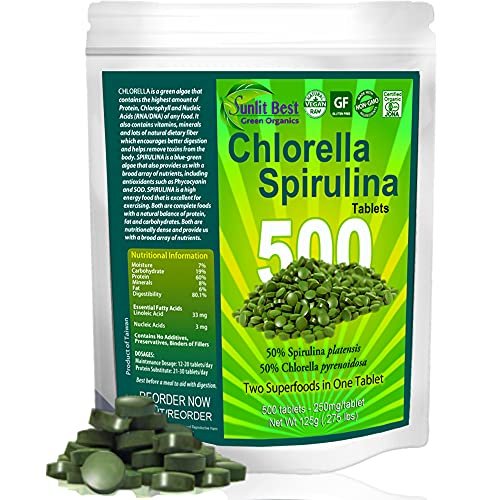 Sunlit Best Organic Chlorella Spirulina 500 Tablets Pure Superfood