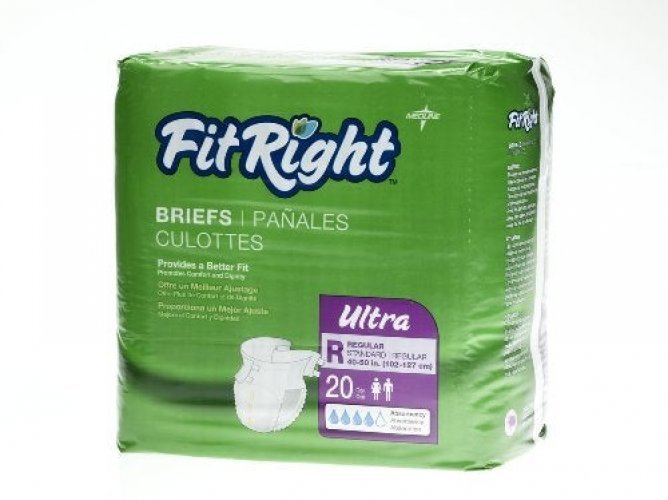 Medline FitRight Ultra Adult Diapers, Disposable Incontinence Briefs