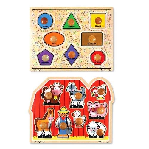 Melissa & Doug Jumbo Knob Wooden Puzzles Shapes And Farm