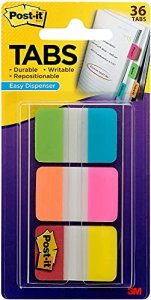 3M Post-It Tabs 1 In. Solid Aqua Yellow Pink Red Green Orange Sticks- 6/Color 36/Dispenser(686-Alopryt)