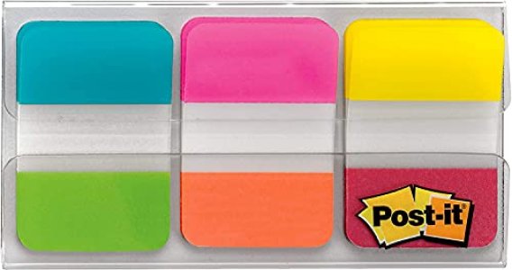 3M Post-It Tabs 1 In. Solid Aqua Yellow Pink Red Green Orange Sticks- 6/Color 36/Dispenser(686-Alopryt)