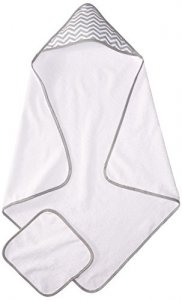 American Baby Company 100 Percent Organic Cotton Terry Hooded Towel Set - White With Gray Zigzag