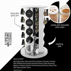 Kamenstein 30020 Revolving 20-Jar Countertop Spice Rack Tower Organizer With Free Spice Refills For 5 Years,Silver
