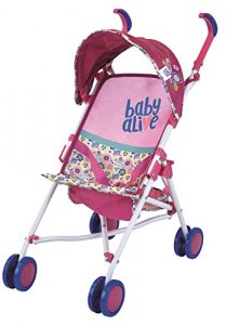 Baby Alive Doll Stroller With Retractable Canopy (D82091), Safety Harness For Baby Doll, Two-Toned Handle & Wheels, Storage Basket, Fits Dolls Up To