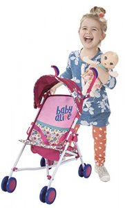 Baby Alive Doll Stroller With Retractable Canopy (D82091), Safety Harness For Baby Doll, Two-Toned Handle & Wheels, Storage Basket, Fits Dolls Up To