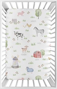 Sweet Jojo Designs Farm Animals Boy Or Girl Fitted Mini Crib Sheet Baby Nursery - Watercolor Farmhouse Horse Cow Sheep Pig