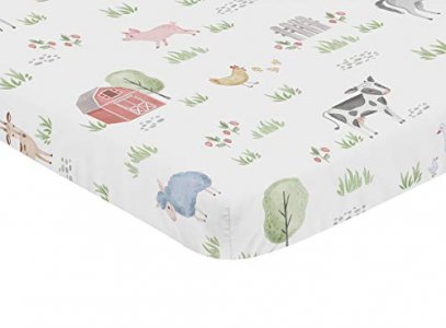 Sweet Jojo Designs Farm Animals Boy Or Girl Fitted Mini Crib Sheet Baby Nursery - Watercolor Farmhouse Horse Cow Sheep Pig