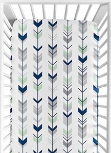 Sweet Jojo Designs Fitted Crib Sheet For Navy Blue, Mint And Grey Woodsy Boys Baby/Toddler Bedding Set Collection - Arrow Print