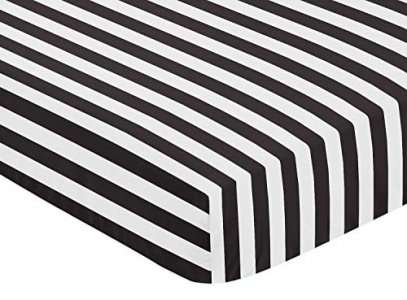 Sweet Jojo Designs Fitted Crib Sheet For Paris Baby Or Toddler Bedding By - Black And White Stripe