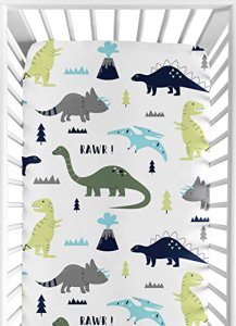 Sweet Jojo Designs Fitted Crib Sheet For Blue And Green Modern Dinosaur Baby/Toddler Bedding Set Collection - Dinosaur Print