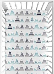 Sweet Jojo Designs Navy Blue, Aqua And Grey Aztec Baby Or Toddler Fitted Crib Sheet For Mountains Collection By