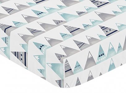 Sweet Jojo Designs Navy Blue, Aqua And Grey Aztec Baby Or Toddler Fitted Crib Sheet For Mountains Collection By