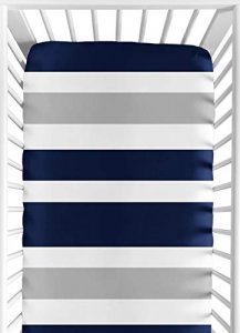 Sweet Jojo Designs Fitted Crib Sheet For Navy And Gray Stripe Baby/Toddler Bedding - Stripe Print