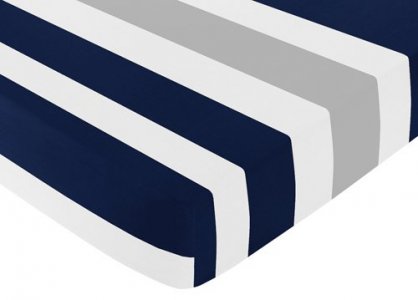 Sweet Jojo Designs Fitted Crib Sheet For Navy And Gray Stripe Baby/Toddler Bedding - Stripe Print