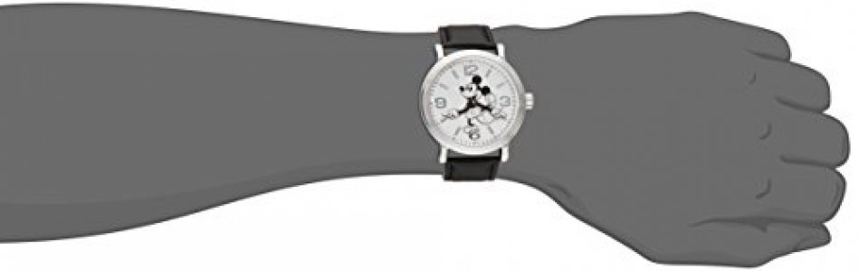 Disney Men'S W001853 Mickey Mouse Silver-Tone Watch With Black Faux-Leather Band