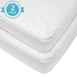 American Baby Waterproof Fitted Quilted Crib And Toddler Protective Pad Cover 2 Pack White