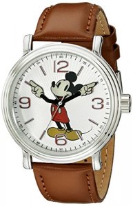 Disney Men'S W001852 Mickey Mouse Analog Display Analog Quartz Brown Leather Watch