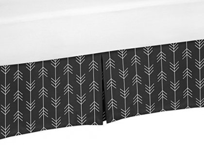 Sweet Jojo Designs Black And White Woodland Arrow Baby Boy Pleated Crib Bed Skirt Dust Ruffle For Rustic Patch Collection By