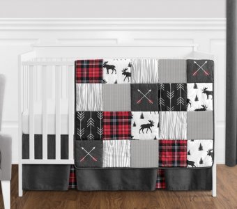 Sweet Jojo Designs Black And White Woodland Arrow Baby Boy Pleated Crib Bed Skirt Dust Ruffle For Rustic Patch Collection By