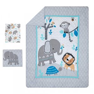 Bedtime Originals Jungle Fun 3-Piece Crib Bedding Set, Blue/Gray