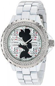 Disney Minnie Mouse Women'S Enamel Spark White Alloy Watch, White Alloy Bracelet,W002804