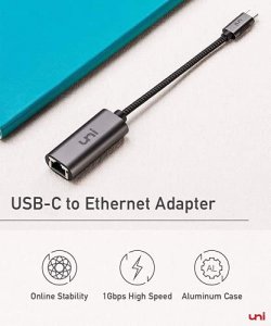 Usb C To Ethernet Adapter, Uni Rj45 To Usb C Thunderbolt 3/Type-C Gigabit Ethernet Lan Network Adapter, Macbook Air, Dell Xps And More - Gray
