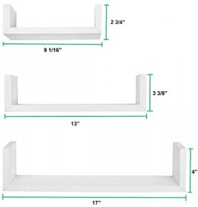 Greenco Set of 3 Floating Wall U Shelves, Floating Wall Shelves, Storage  Shelves White Finish