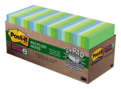 24 Pack for sale online 3x3 inch Post-it  654-24SST-CP Recycled Super Sticky Notes 