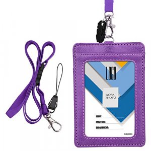 Wisdompro Badge Holder with Wrist Lanyard, 2-Sided PU Leather ID