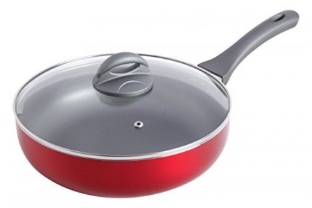 Oster 92325.02 Herscher 3.5 Qt Non-Stick Aluminum Saute Pan With Lid, Ranslucent Red