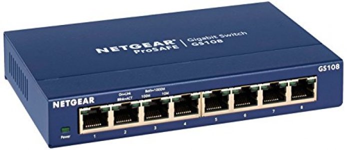 Netgear 8-Port Gigabit Ethernet Unmanaged Switch, Sturdy Metal, Desktop, Plug-And-Play, Prosafe Lifetime Protection (Gs108)