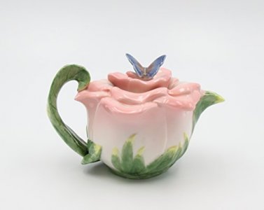 Cosmos Gifts, 20853 Butterfly On Rose Teapot, Ceramic, 5-1/2 Inches High