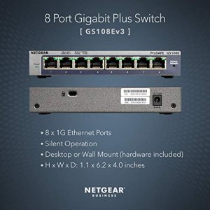 Netgear 8-Port Gigabit Smart Managed Plus Switch, Prosafe Lifetime Protection (Gs108Ev3)