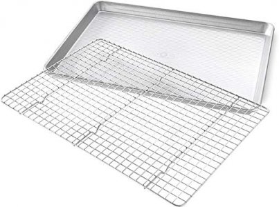 USA Pan 1607CR Bakeware Extra Large Sheet Baking Pan and Bakeable Nonstick  Cooling Rack Set, XL, Metal