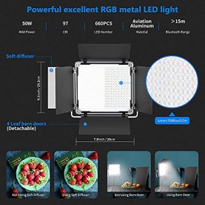 Neewer 660 PRO RGB Led Video Light with APP Control, 50W Video Lighting 360 Full Color, CRI 97+ with Barndoor/U Bracket for Gaming, Streaming, YouTu