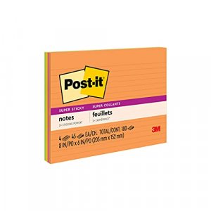 Post-It Super Sticky Notes 8 In X 6 In Rio De Janeiro Collection Lined 4 Pads/Pack 45 Sheets/Pad (6845-Sspl)