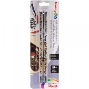 Pentel Arts Gel Roller For Fabric 1.0Mm Bold Lines Permanent Black Ink Pack Of 2 (Bn15Bp2A)