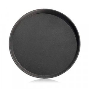 New Star Foodservice 25033 Nsf Plastic Round Rubber Lined Non-Slip Tray - 14-Inch - Black