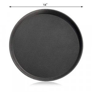 New Star Foodservice 25033 Nsf Plastic Round Rubber Lined Non-Slip Tray - 14-Inch - Black