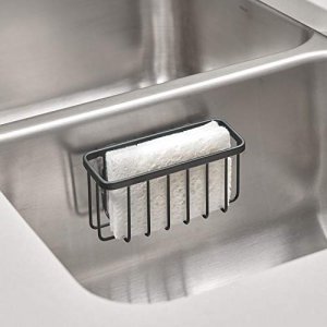 Interdesign 84707 Gia Suction Kitchen Sink Caddy, Sponge Holder For Kitchen Accessories - Matte Black,X-Large