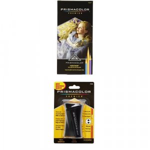 Prismacolor Verithin Coloured Pencils, Assorted Colours, 12-Count With Pencil Sharpener