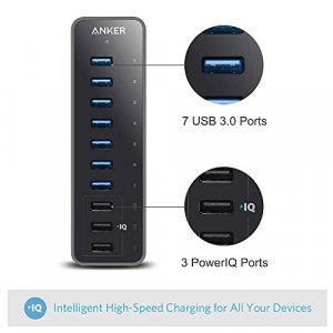 Anker 10-Port 60W Usb 3.0 Hub With 7 Data Transfer Ports And 3 Poweriq Charging Ports