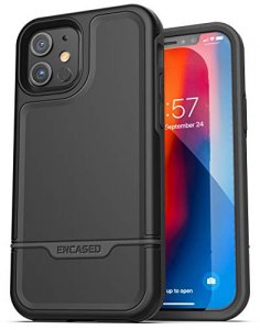 Encased Rebel Armor Belt Clip Holster Case Compatible with iPhone 12 Mini Shockproof Full Body Cover with Holder (Black)