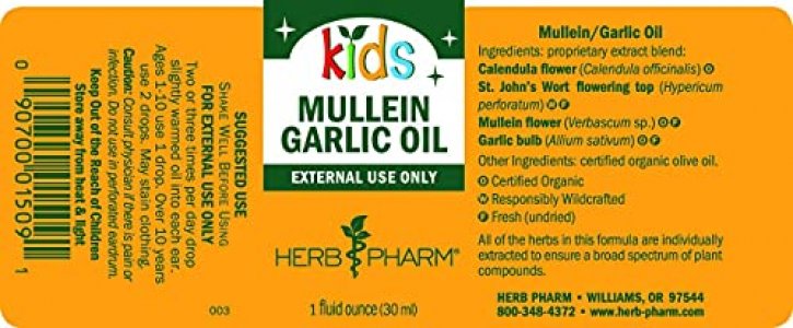 Herb Pharm Kids Mullein And Garlic Oil, 1 Ounce