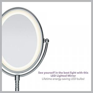 Conair Double-Sided Lighted Makeup Mirror - Lighted Vanity Makeup Mirror With Led Lights; 1X/7X Magnification; Polished Ch