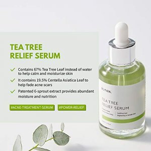 iUNIK Tea tree Relief Natural Facial Serum 1.71 Fl Oz, - Acne Treatment Serum Ampoule Clear Skin Face Serum for Acne, Breakout, Pimple - Tea Tree 67%