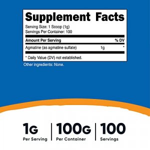Nutricost Agmatine 100 Grams - Pure Agmatine 100 Servings (Agmatine Sulfate) - High Quality Powder