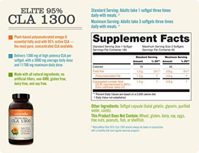 Naturewise Elite Cla 1300 Maximum Potency | 95% Cla Safflower Oil Health Supplements | Natural Fat Burner Improve Body Composition | Non-Stimulating