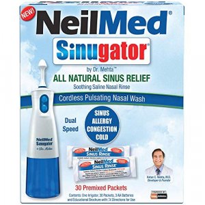 Neilmed Sinugator Cordless Pulsating Nasal Wash Kit With One Irrigator, 30 Premixed Packets And 3 Aa Batteries