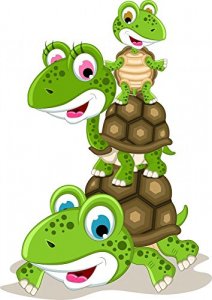Wallmonkeys Happy Family Of Turtle Cartoon Wall Decal Peel And Stick Graphic Wm82332 (30 In H X 21 In W)